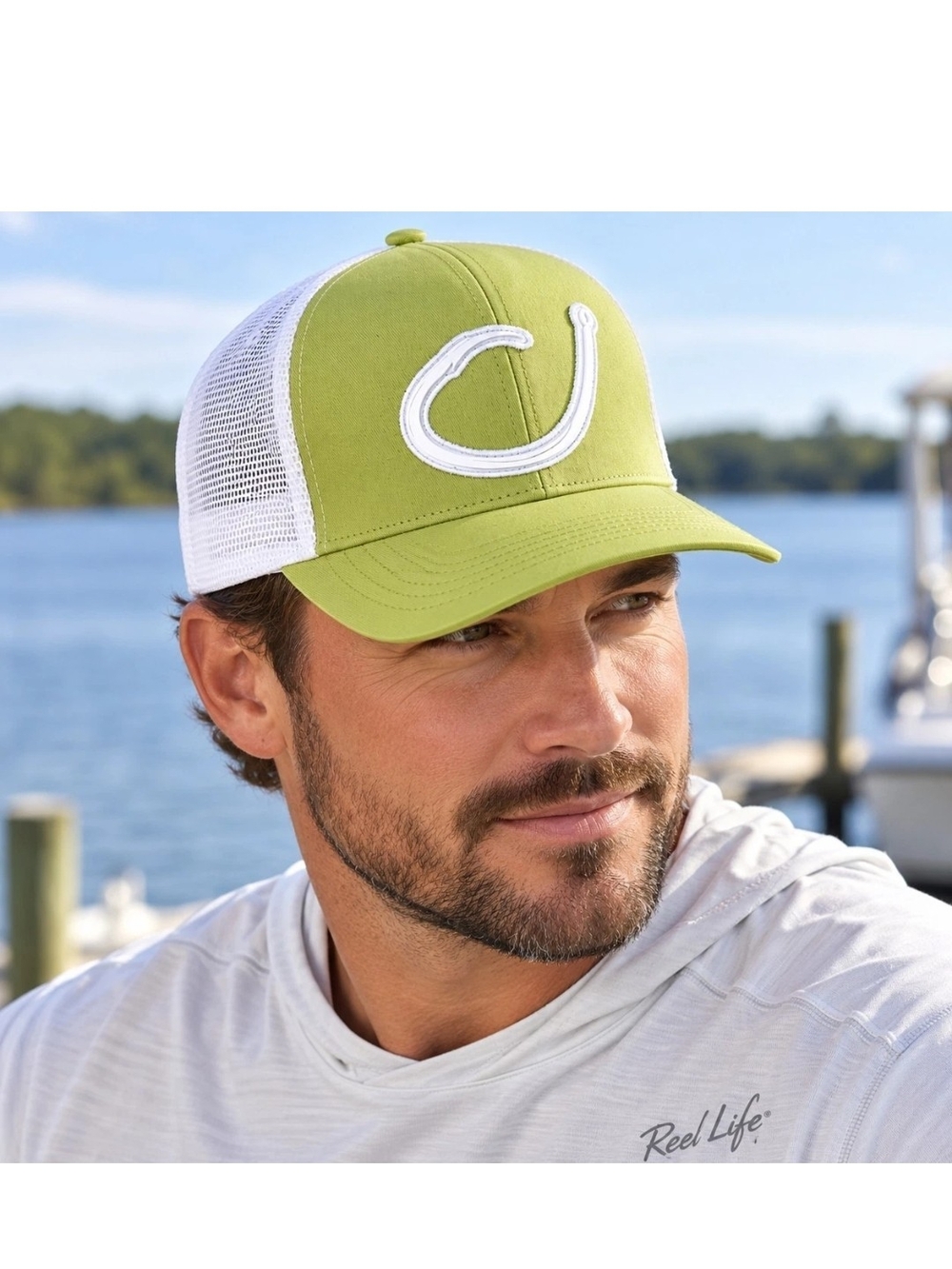 Reel Life Fish Hook Trucker Hat Pistachio Green White Mesh Snapback NWT OSFM